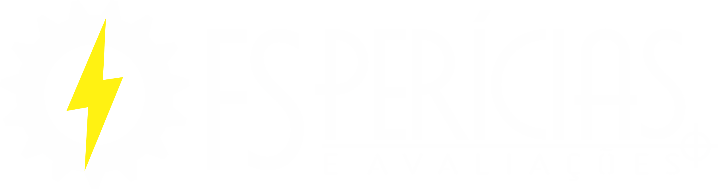 Logotipp engrenagem com raios elétrico interno e nome escrito em letras maiusculas